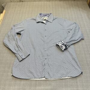 Ted Baker Archive Shirt Mens‎ 17 XL Blue White Classic Fit Floral Flip Cuff